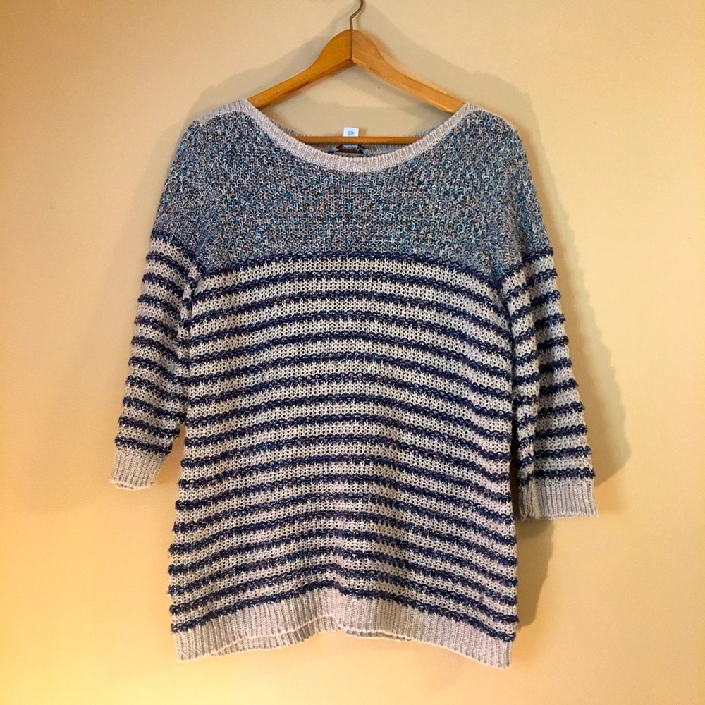 Coldwater Creek 3/4 sleeves Elbow length knit sweater Cream Blue stripes XL